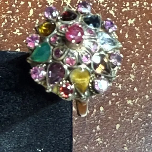 Vintage 10K Yellow Gold Ruby and Multi Gemstone Princess/Harem Ring Sz 8-1/4